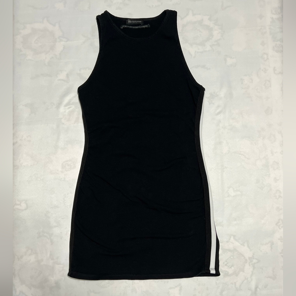 Urban Outfitters Black‎ Ribbed Mini Dress White Side Stripe Bodycon Sleeveless S